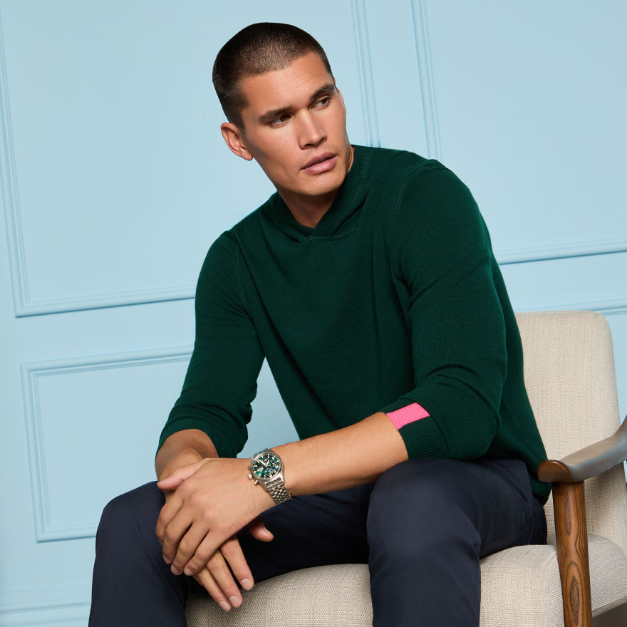 CASHMERE HOODED SWEATER in CYPRESS GREEN - Alternate Image 1
