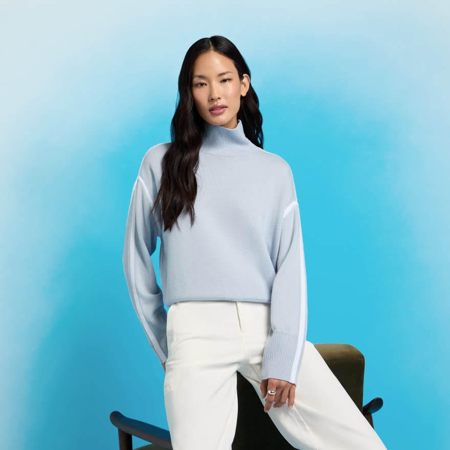 MERINO WOOL CONTRAST STRIPE TURTLENECK SWEATER - Alternate Image 1