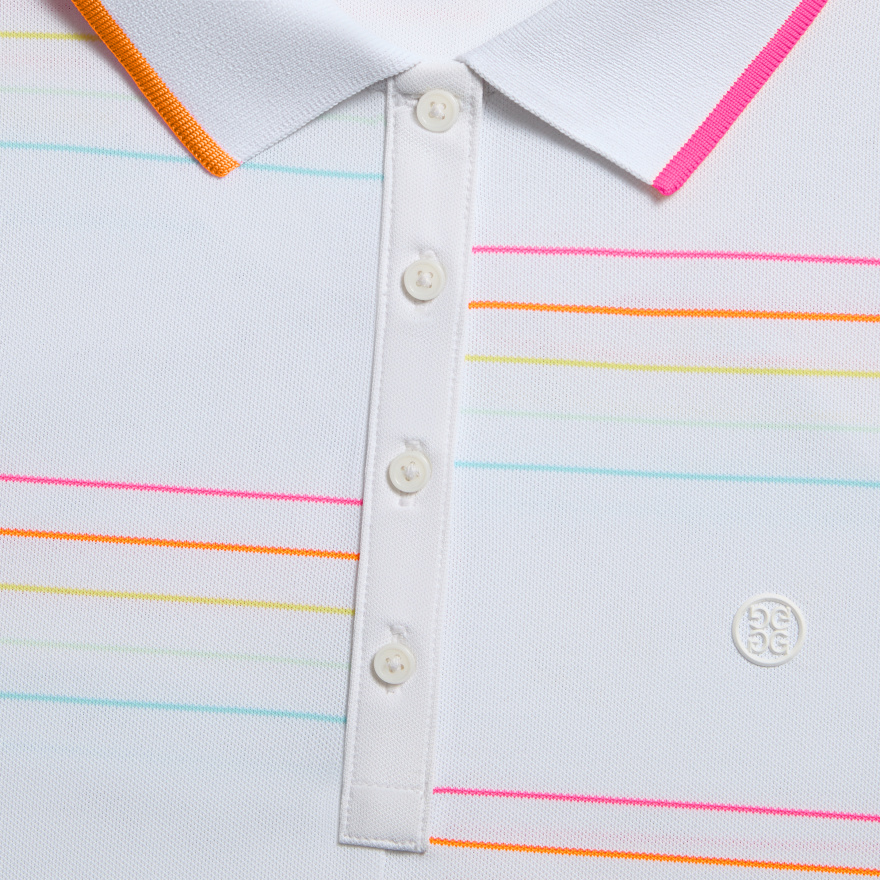 OFFSET STRIPE TECH PIQU&Eacute; SLEEVELESS POLO in SNOW / CENOTE - Alternate Image 4
