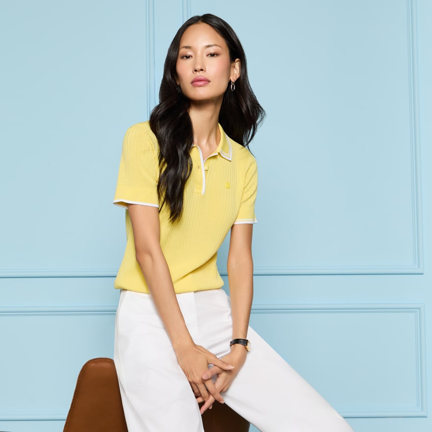 RIBBED KNIT JUMPER POLO in Canary - Alternate Image 1
