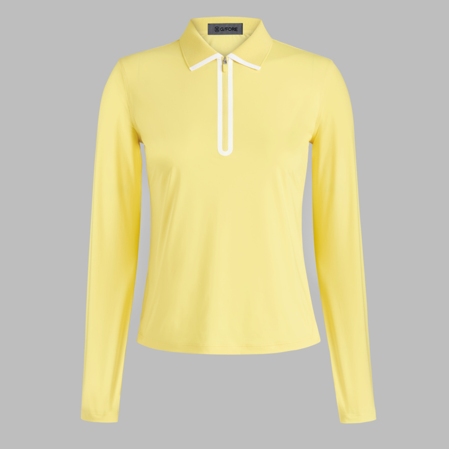 SILKY TECH NYLON LONG SLEEVE ZIP POLO in Canary - Alternate Image 1