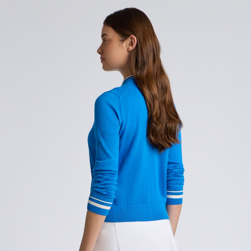 COOLING COTTON CREWNECK SWEATER in Cerulean - Alternate Image 3