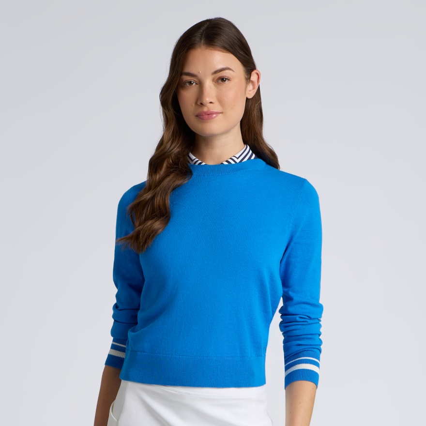 COOLING COTTON CREWNECK SWEATER in Cerulean - Alternate Image 2
