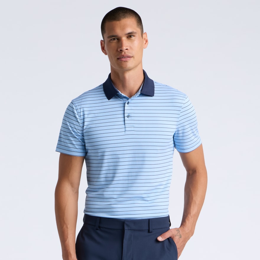 HERRINGBONE STRIPE TECH JERSEY POLO in CERULEAN / TWILIGHT - Alternate Image 2