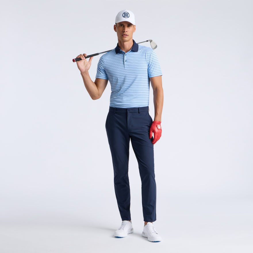 HERRINGBONE STRIPE TECH JERSEY POLO in CERULEAN / TWILIGHT - Alternate Image 1