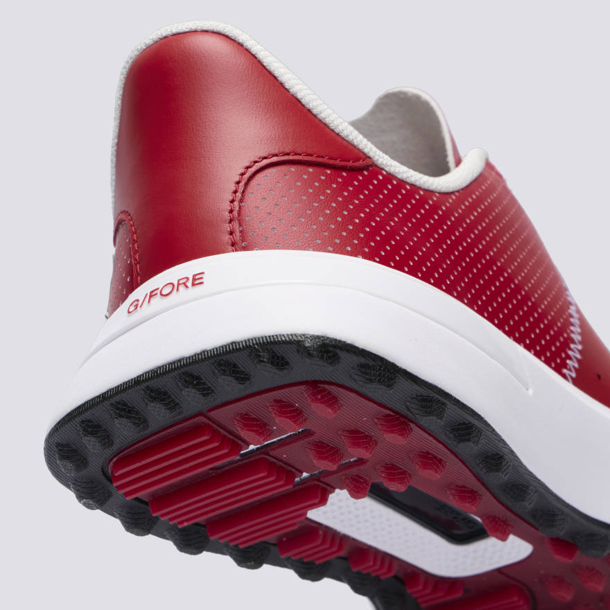 WOMEN'S LTD RELEASE G.112 PERFORATED LEATHER SADDLE STRIPE GOLF SHOE in CLASSIC RED / SNOW - Alternate Image 1