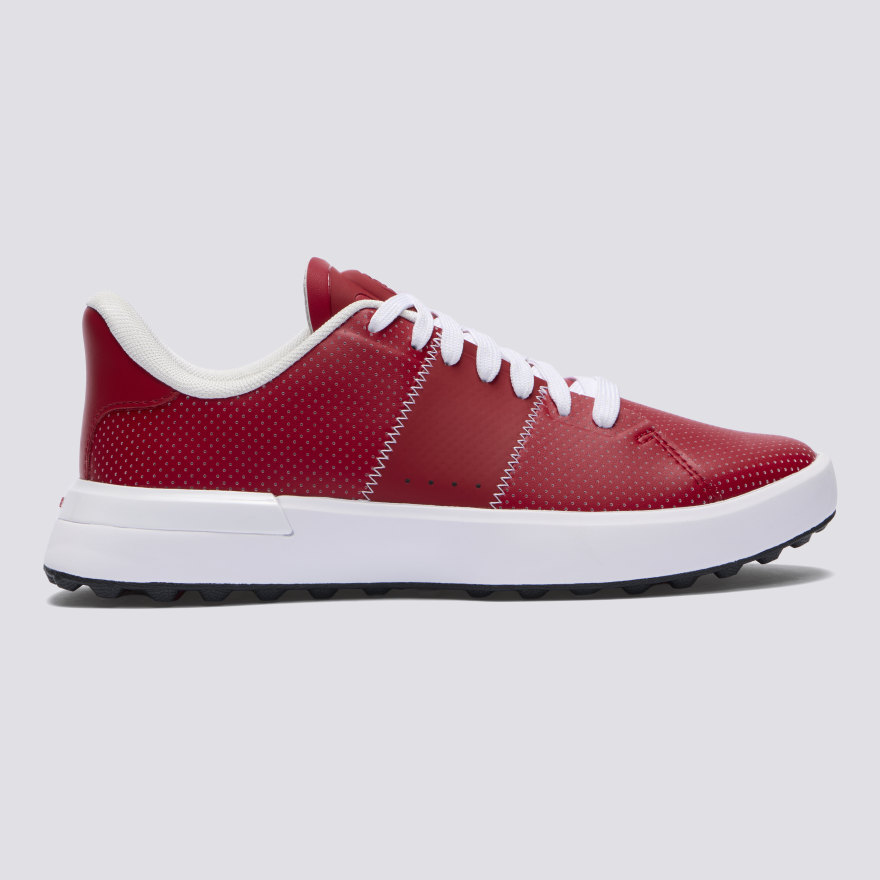 WOMEN'S LTD RELEASE G.112 PERFORATED LEATHER SADDLE STRIPE GOLF SHOE in CLASSIC RED / SNOW - Alternate Image 2