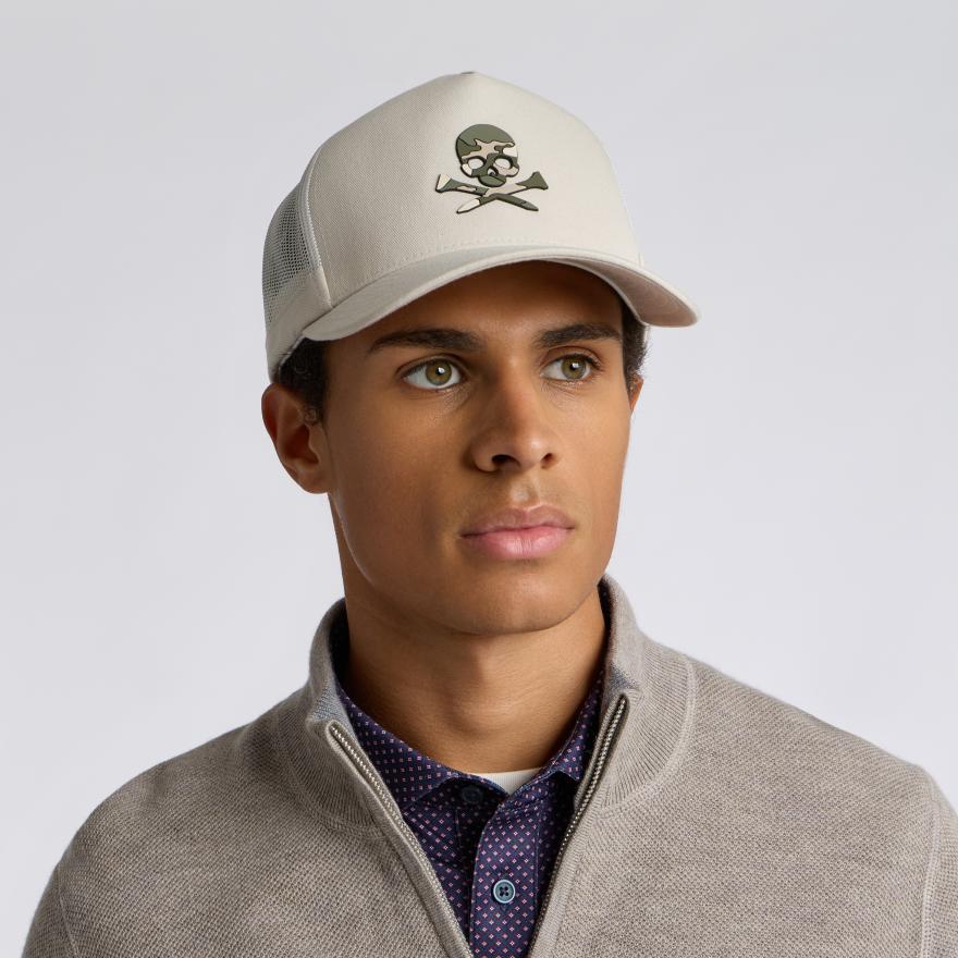 CAMO SKULL & TEES TALL TRUCKER HAT in PUMICE - Alternate Image 2