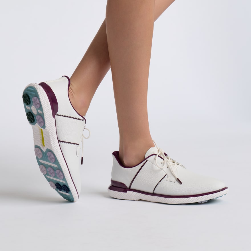 WOMEN'S GALLIVAN2R LEATHER SADDLE STRIPE KILTIE GOLF SHOE in SNOW / DARK PLUM - Alternate Image 7