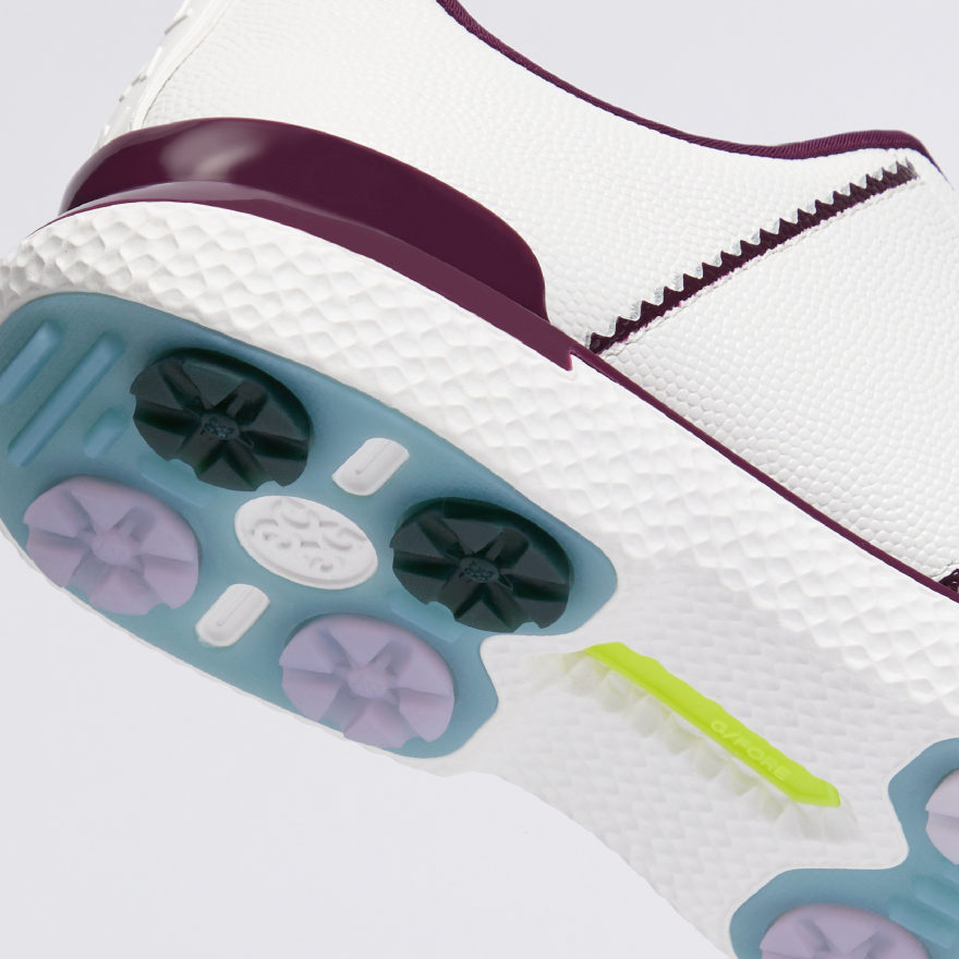 WOMEN'S GALLIVAN2R LEATHER SADDLE STRIPE KILTIE GOLF SHOE in SNOW / DARK PLUM - Alternate Image 1
