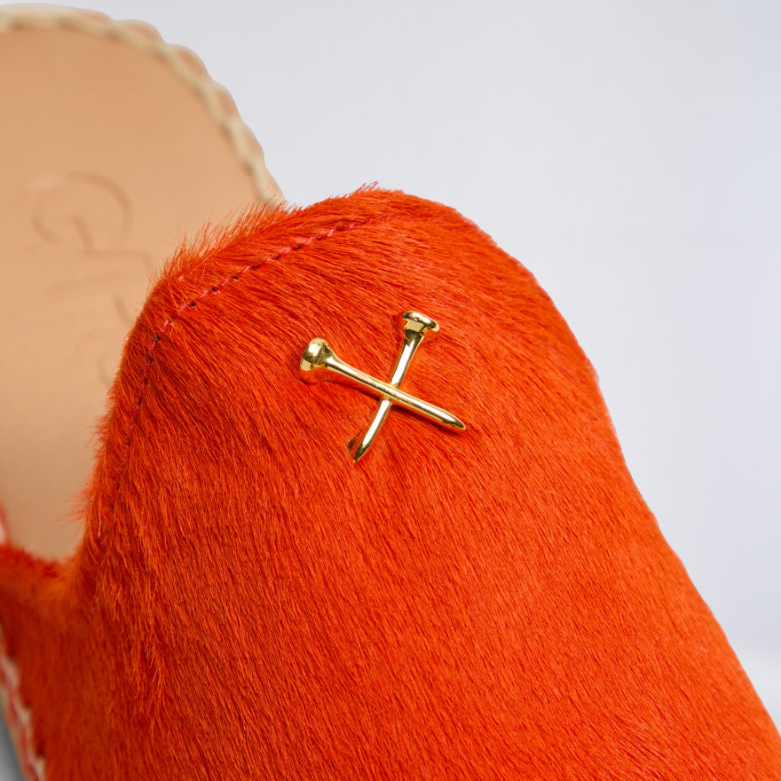 WOMEN'S METAL TEES PONY HAIR ESPADRILLE in SHOCKING ORANGE - Alternate Image 1
