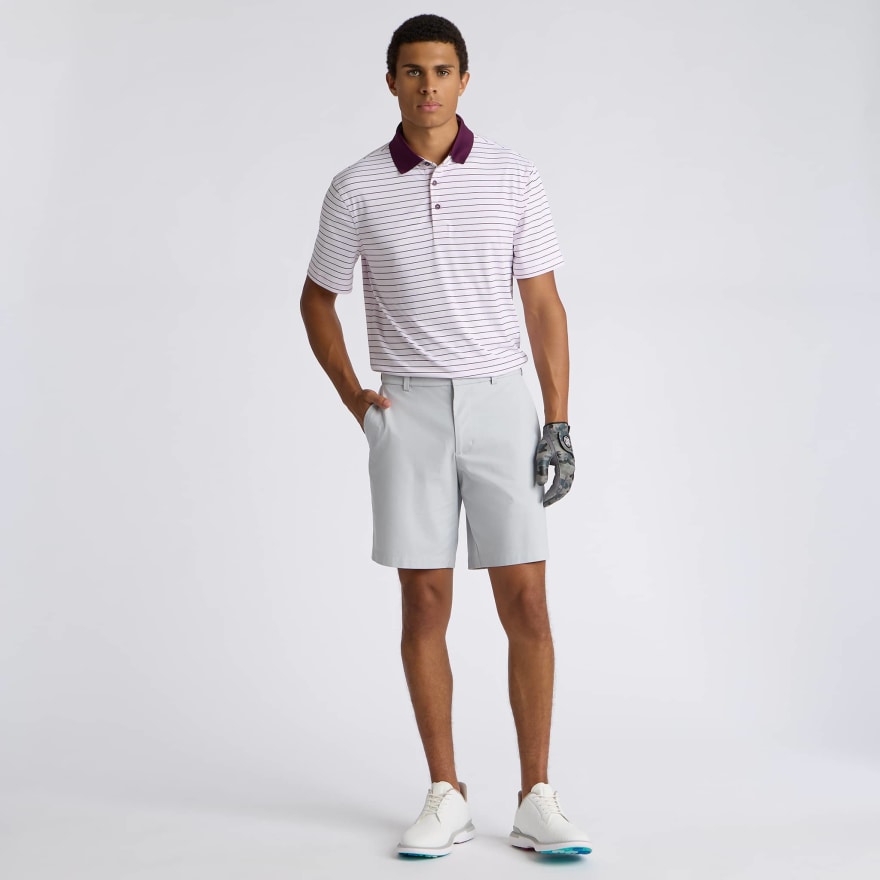 HERRINGBONE STRIPE TECH JERSEY POLO in BLUSH / DARK PLUM - Alternate Image 6