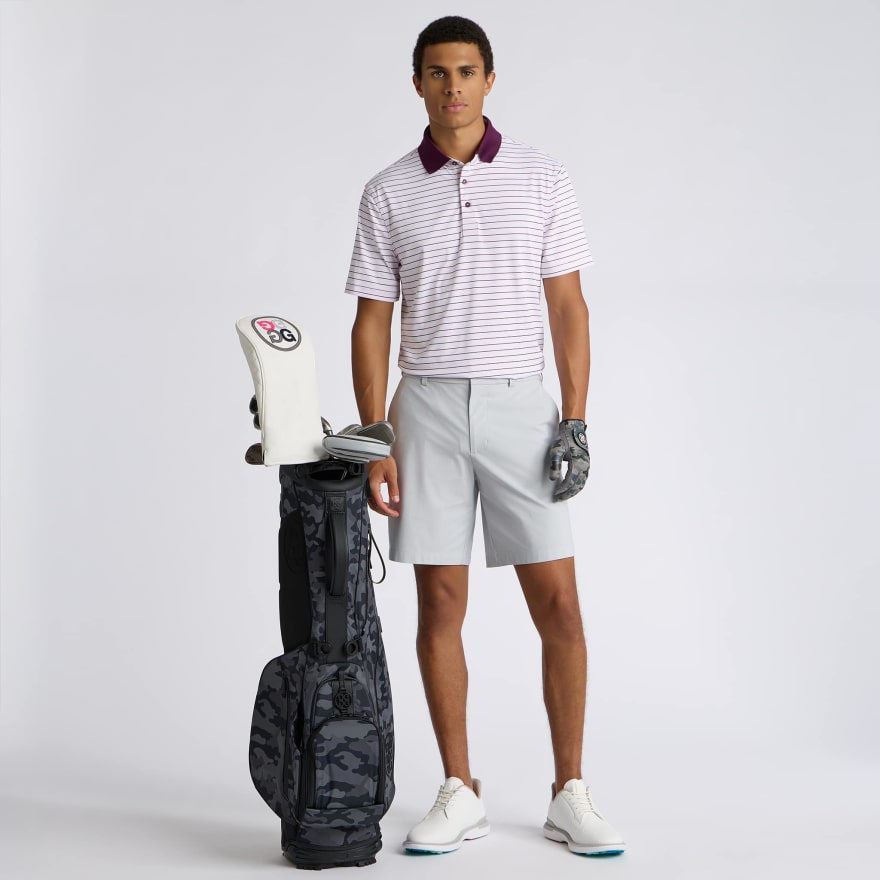 HERRINGBONE STRIPE TECH JERSEY POLO in BLUSH / DARK PLUM - Alternate Image 1