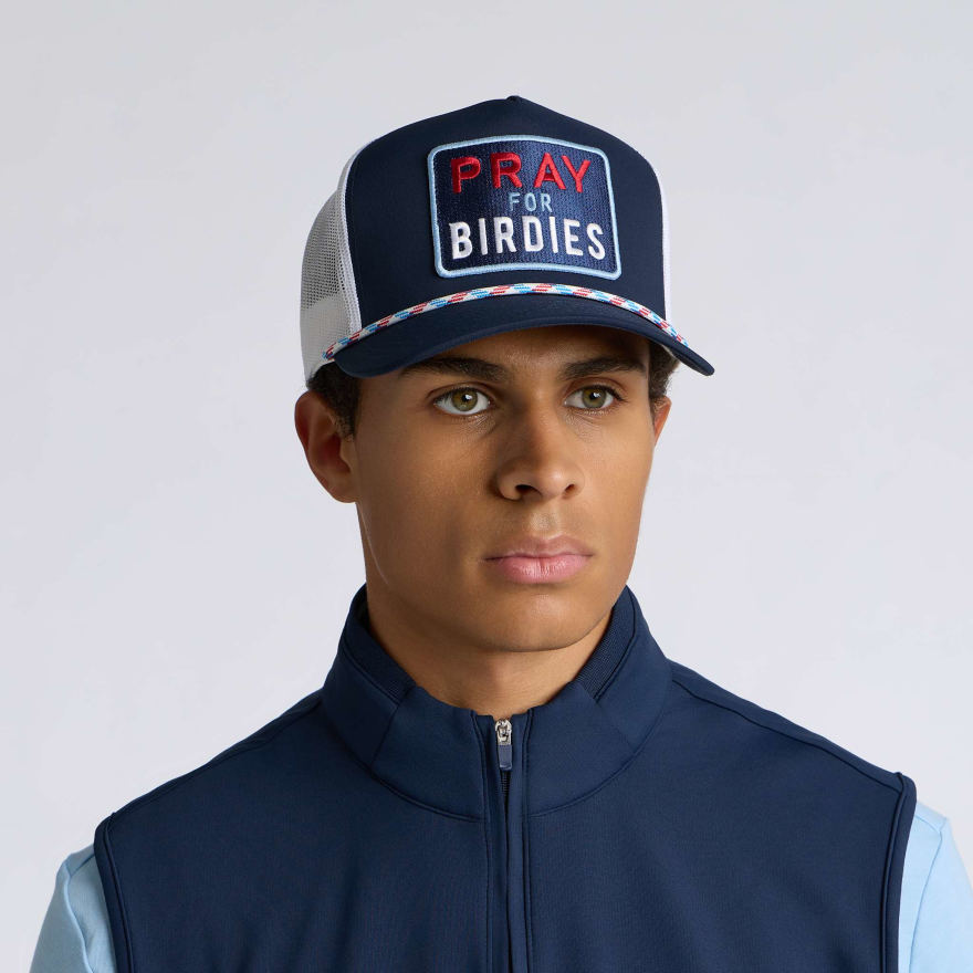 PRAY FOR BIRDIES RETRO MID TRUCKER HAT in TWILIGHT / RWB - Alternate Image 2