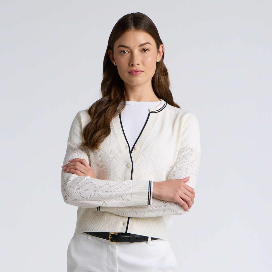 POINTELLE FINE WOOL CARDIGAN in CHALK WHITE - Alternate Image 2
