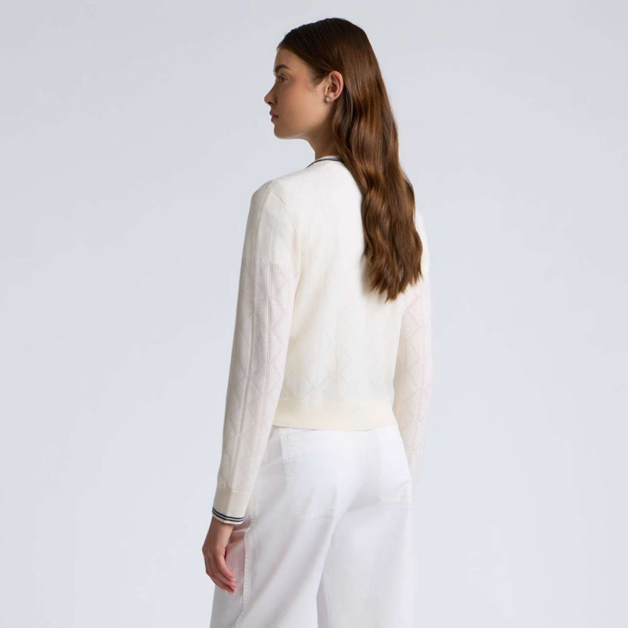 POINTELLE FINE WOOL CARDIGAN in CHALK WHITE - Alternate Image 3