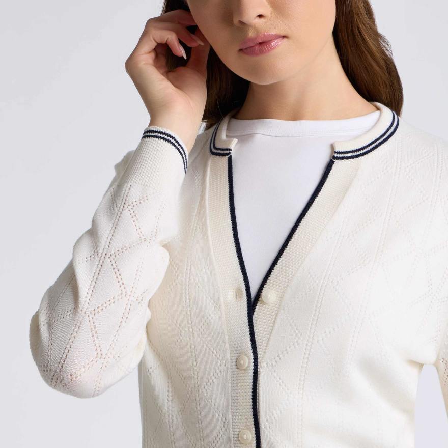 POINTELLE FINE WOOL CARDIGAN in CHALK WHITE - Alternate Image 4