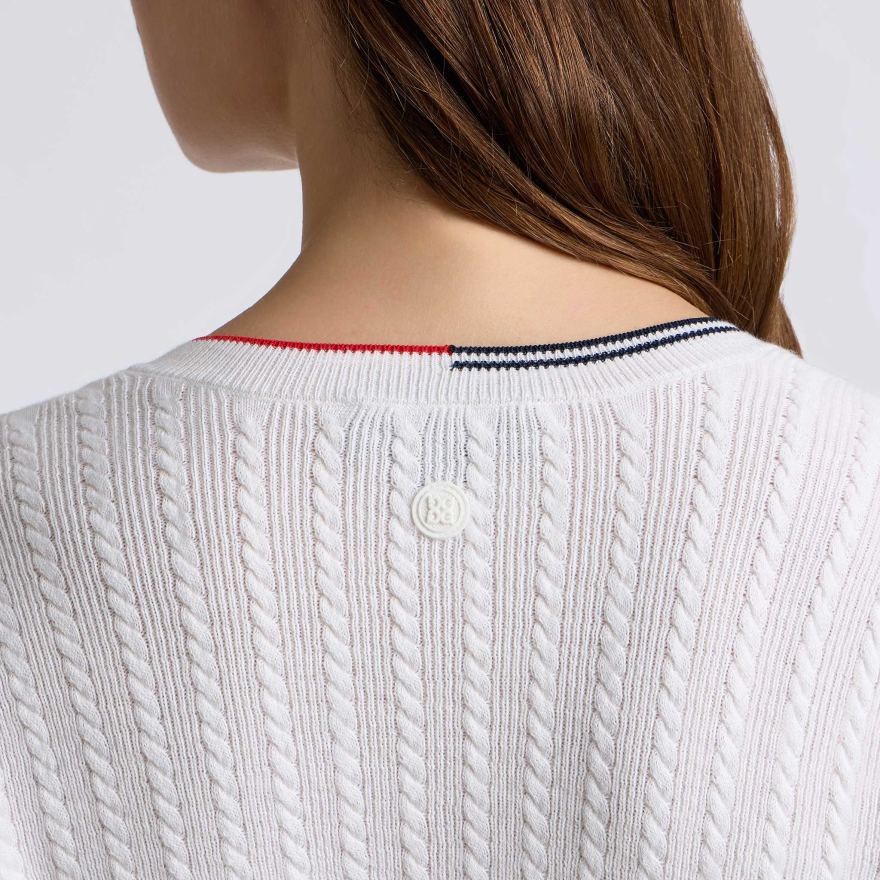 CABLE KNIT COTTON CASHMERE V NECK SWEATER in Snow - Alternate Image 5