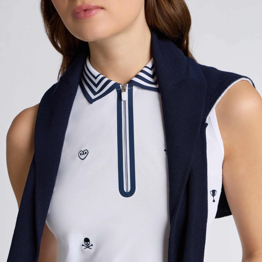 ICON EMBROIDERED 1/4 ZIP SLEEVELESS POLO in Snow - Alternate Image 3