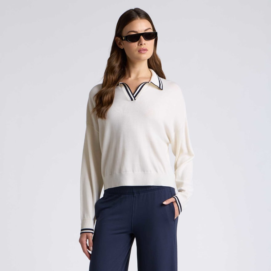 JOHNNY COLLAR FINE WOOL SWEATER POLO in CHALK WHITE - Alternate Image 2