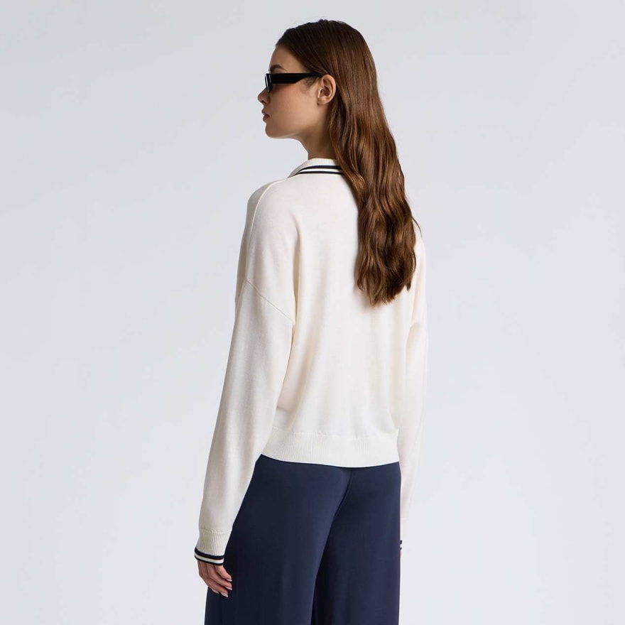 JOHNNY COLLAR FINE WOOL SWEATER POLO in CHALK WHITE - Alternate Image 3