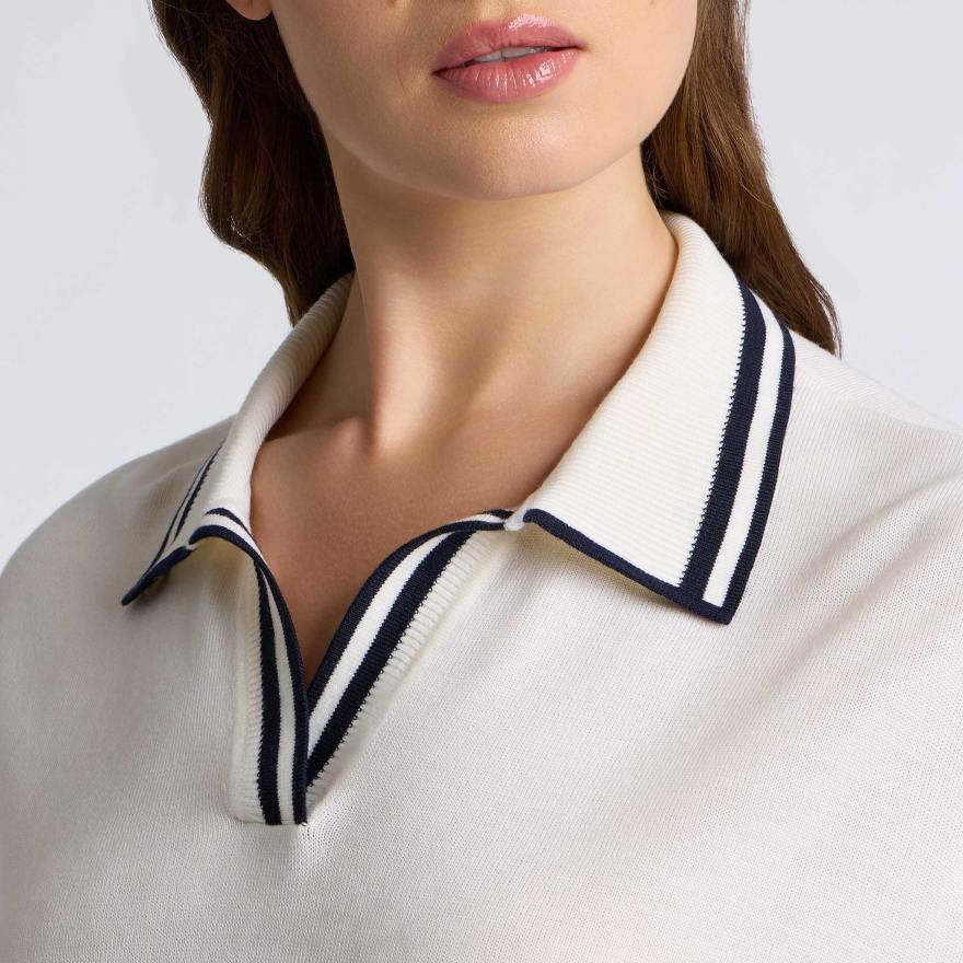 JOHNNY COLLAR FINE WOOL SWEATER POLO in CHALK WHITE - Alternate Image 4