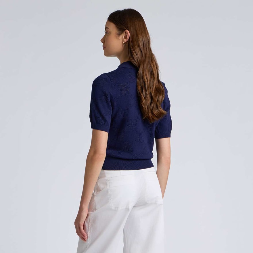 POINTELLE G COTTON SILK CASHMERE SWEATER POLO in Twilight - Alternate Image 3