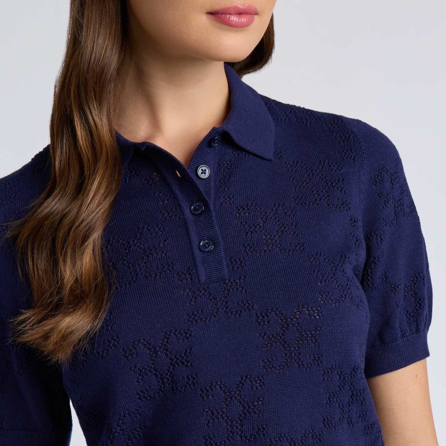 POINTELLE G COTTON SILK CASHMERE SWEATER POLO in Twilight - Alternate Image 4