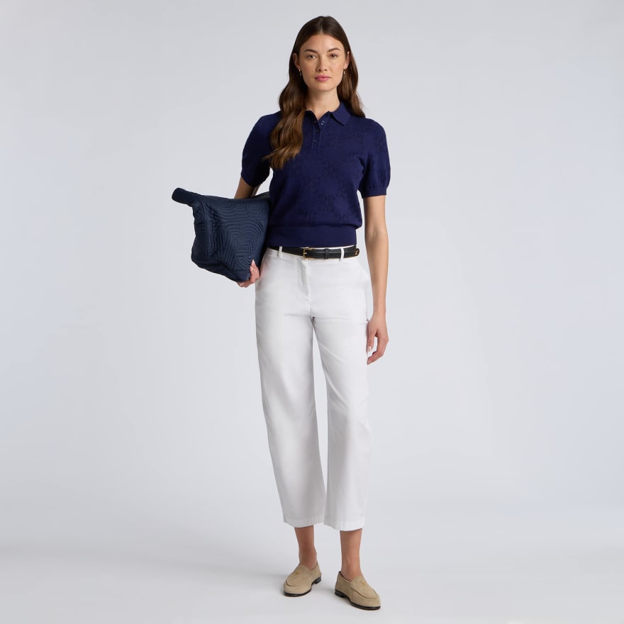 POINTELLE G COTTON SILK CASHMERE SWEATER POLO in Twilight - Alternate Image 1