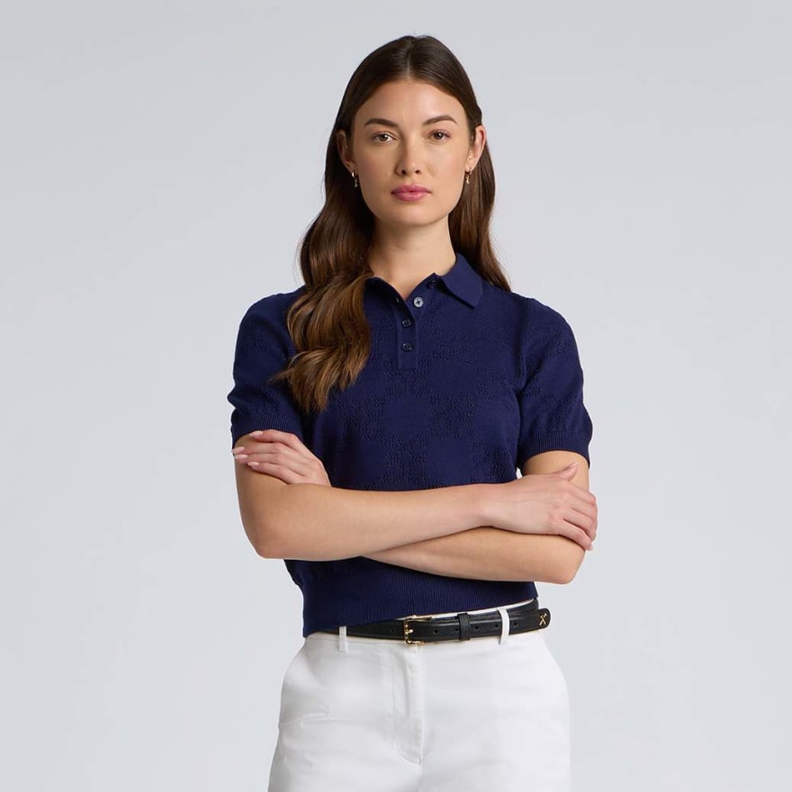 POINTELLE G COTTON SILK CASHMERE SWEATER POLO in Twilight - Alternate Image 2
