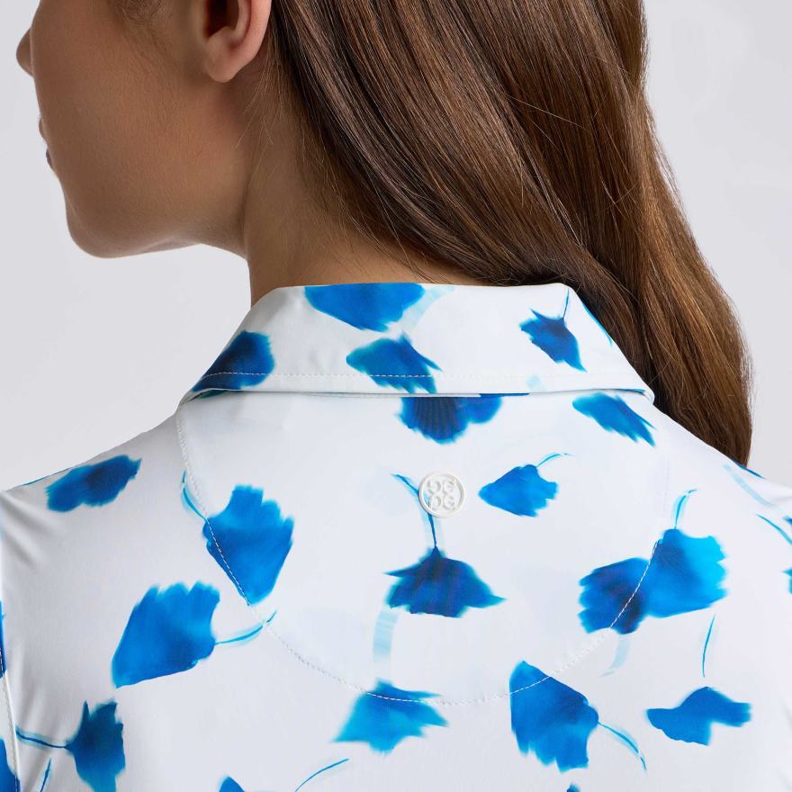 DROP FLORAL SILKY TECH NYLON SLEEVELESS POLO in Snow - Alternate Image 4