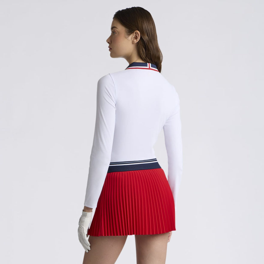 CONTRAST JOHNNY COLLAR TECH NYLON RIB LONG SLEEVE POLO in Lava - Alternate Image 3