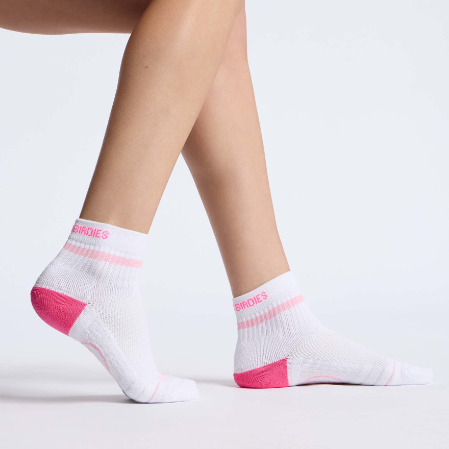 WOMEN'S PRAY FOR BIRDIES QUARTER SOCK in SNOW / KNOCKOUT PINK - Alternate Image 2