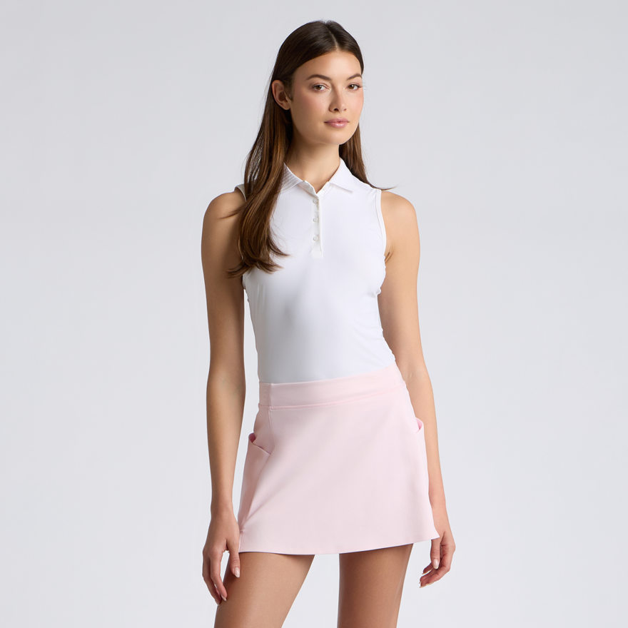 PLEATED COLLAR SILKY TECH NYLON SLEEVELESS POLO in Snow - Alternate Image 2