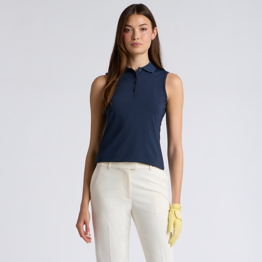 PLEATED COLLAR SILKY TECH NYLON SLEEVELESS POLO in Twilight - Alternate Image 2