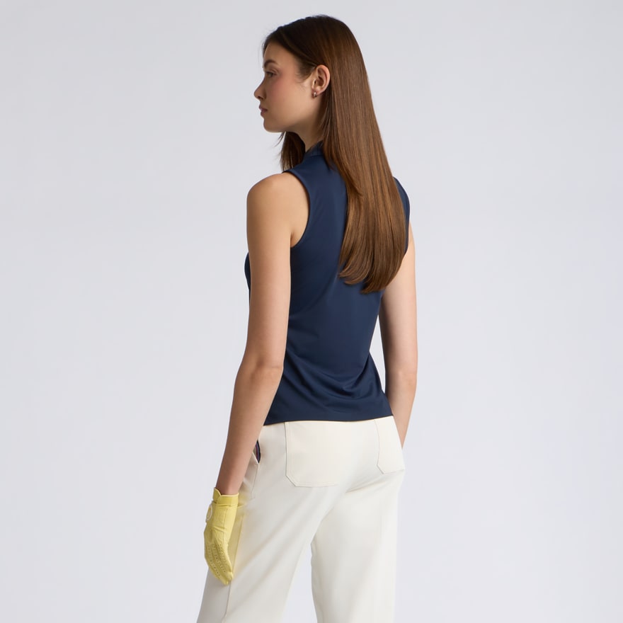 PLEATED COLLAR SILKY TECH NYLON SLEEVELESS POLO in Twilight - Alternate Image 3