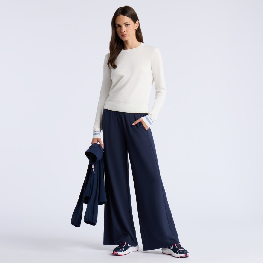 COOLING COTTON CREWNECK JUMPER in CHALK WHITE - Alternate Image 1