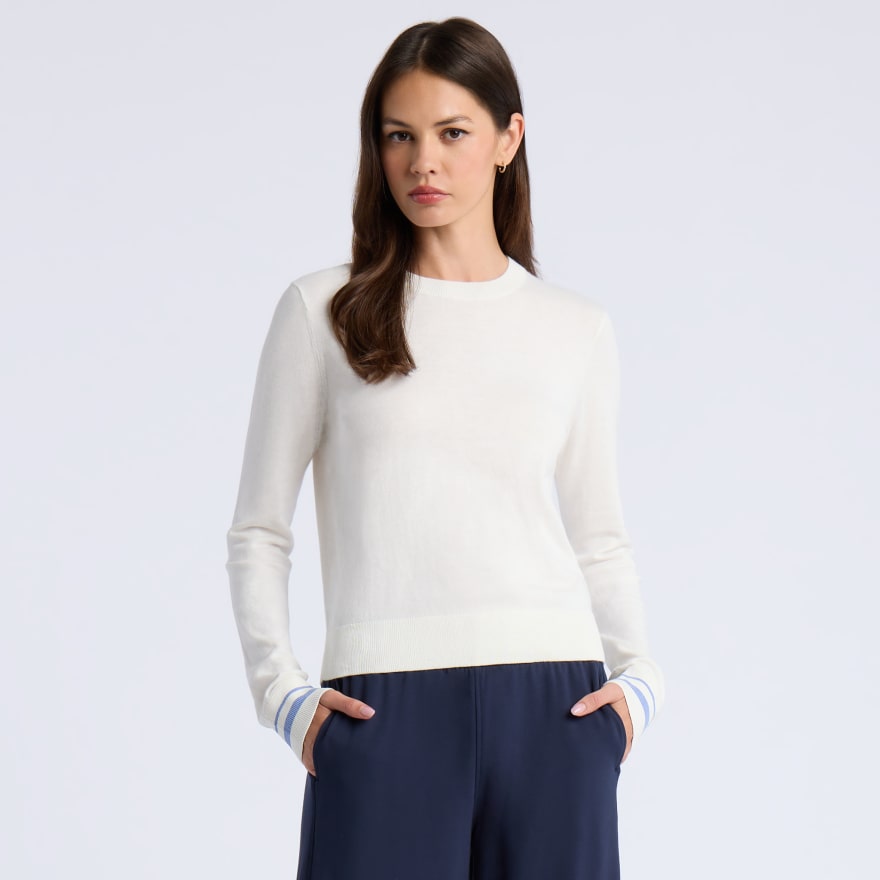 COOLING COTTON CREWNECK JUMPER in CHALK WHITE - Alternate Image 2
