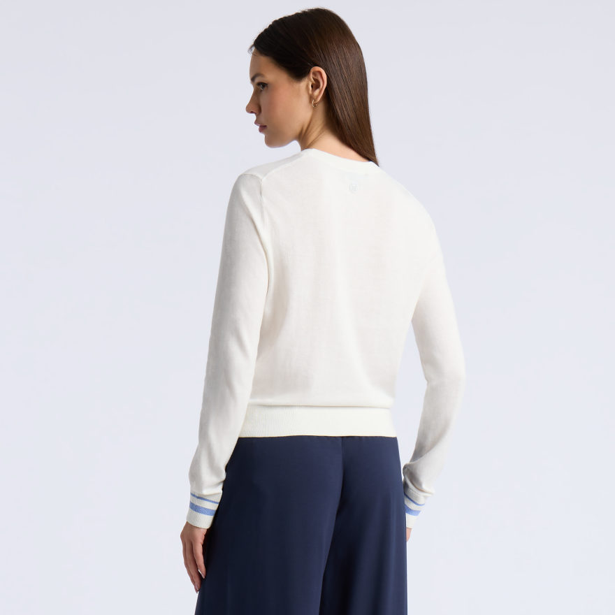 COOLING COTTON CREWNECK JUMPER in CHALK WHITE - Alternate Image 3