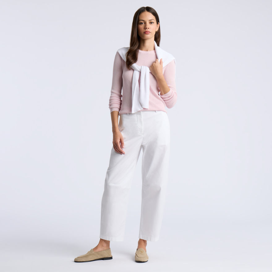 COTTON BLEND RIB KNIT FITTED TOP in SHELL - Alternate Image 1