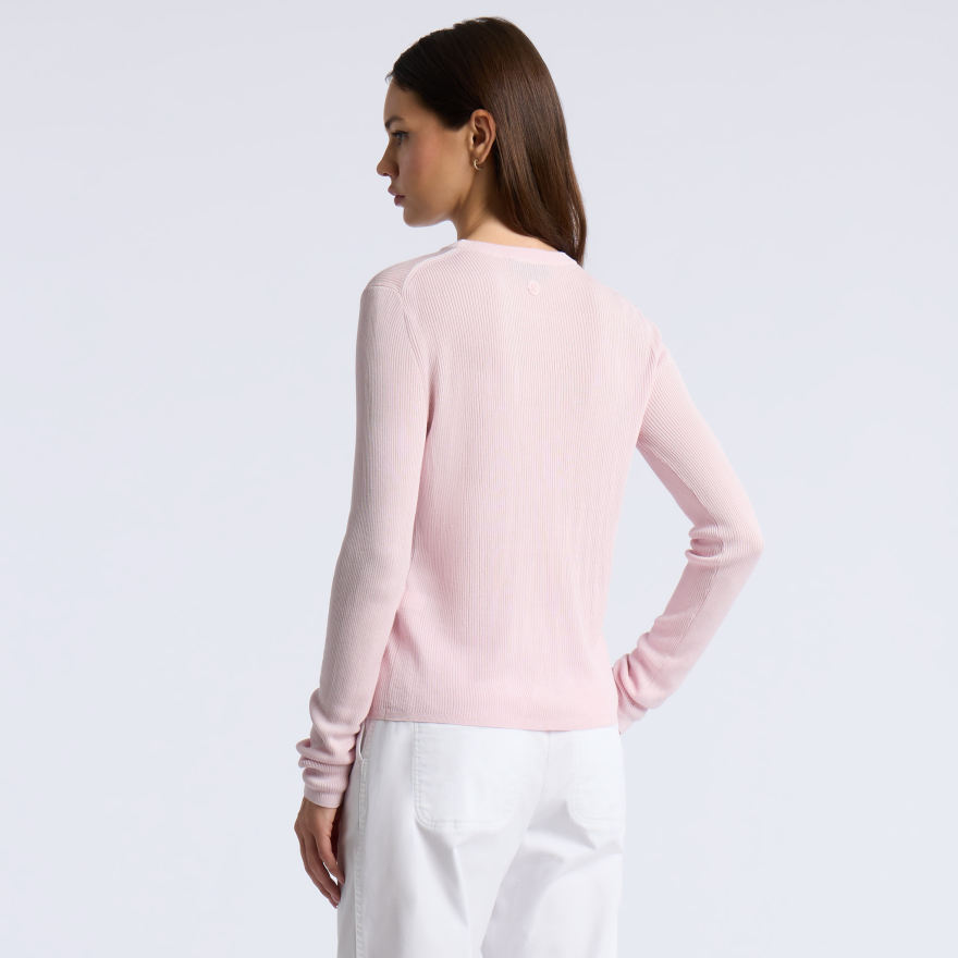 COTTON BLEND RIB KNIT FITTED TOP in SHELL - Alternate Image 3