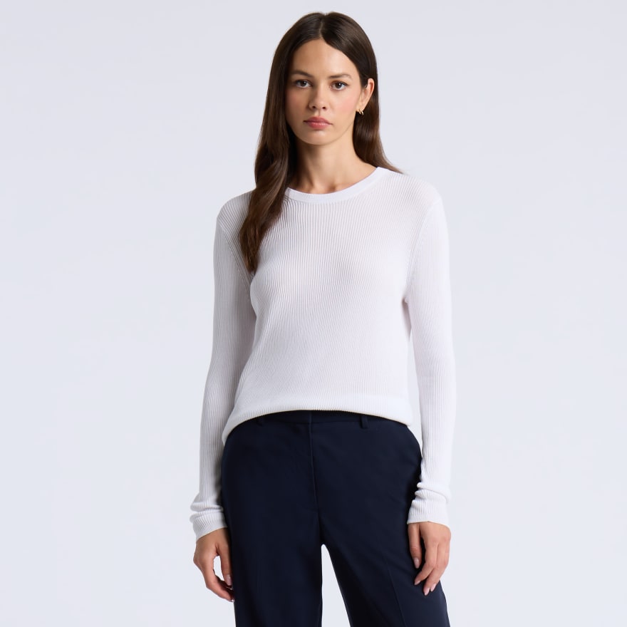 COTTON BLEND RIB KNIT FITTED TOP in Snow - Alternate Image 2