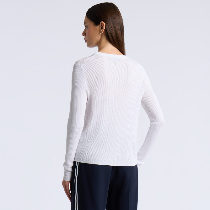 COTTON BLEND RIB KNIT FITTED TOP in Snow - Alternate Image 3