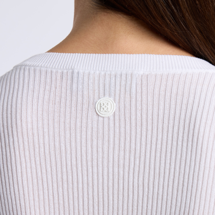 COTTON BLEND RIB KNIT FITTED TOP in Snow - Alternate Image 4
