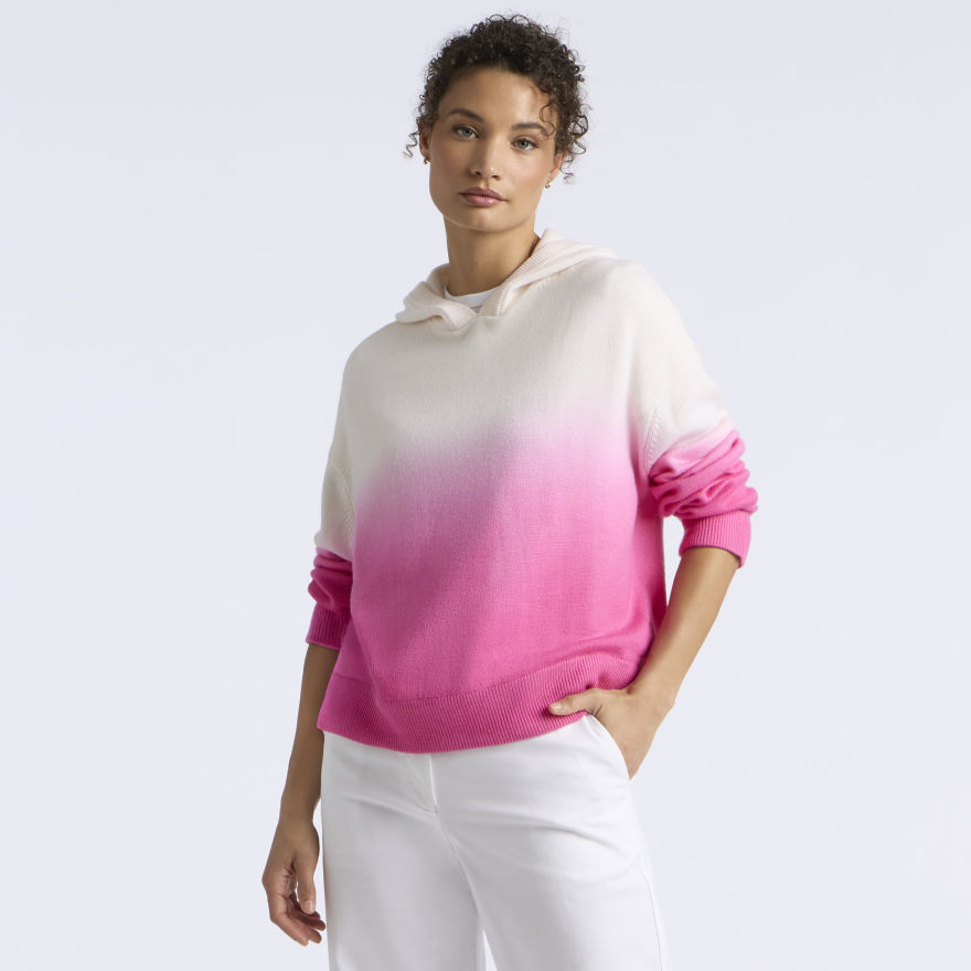 DIP DYED MERINO WOOL HOODIE in CHALK WHITE / KNOCKOUT PINK - Alternate Image 2