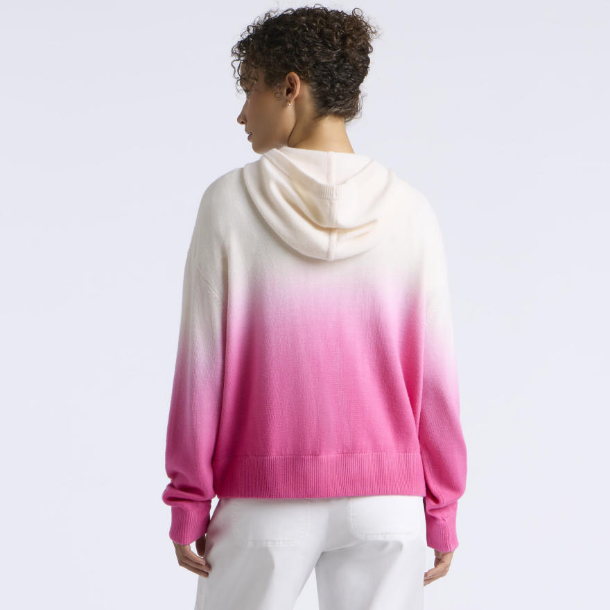 DIP DYED MERINO WOOL HOODIE in CHALK WHITE / KNOCKOUT PINK - Alternate Image 3