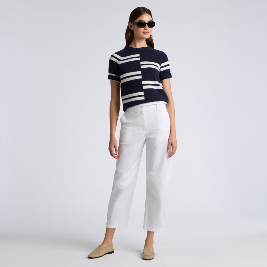 LTD RELEASE STRETCH COTTON GABARDINE BARREL LEG TROUSER in Snow - Alternate Image 1
