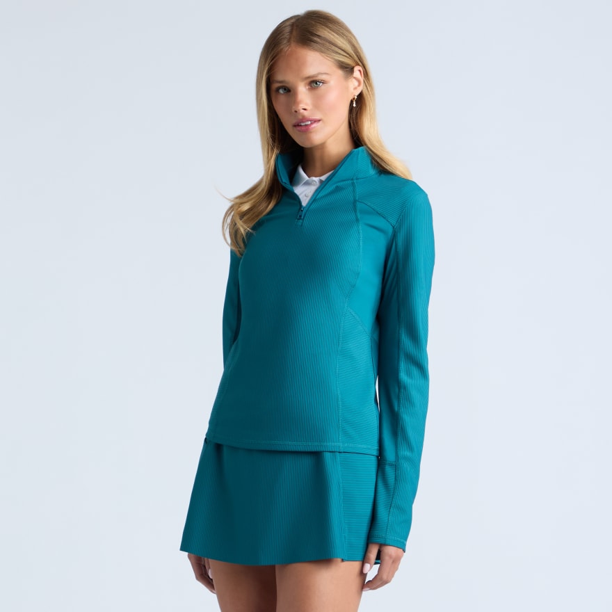 2-TONE RIB 1/4 ZIP PULLOVER in MARINE TEAL - Alternate Image 2