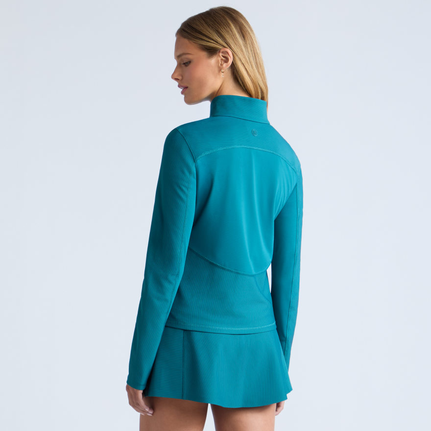 2-TONE RIB 1/4 ZIP PULLOVER in MARINE TEAL - Alternate Image 3