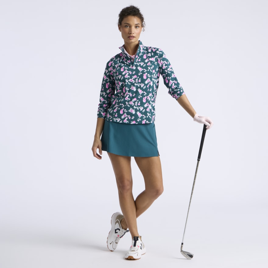 BLOSSOM SILKY TECH NYLON 1/4 ZIP PULLOVER in MARINE TEAL - Alternate Image 1